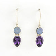 Alt View Sterling Silver Australian Opal Amethyst Tear Earrings