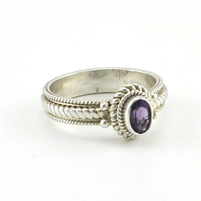 Alt View Sterling Silver Amethyst 4x6mm Oval Rope Band
