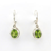 Alt View Sterling Silver Peridot 7x9mm Oval Bali Dangle Earrings