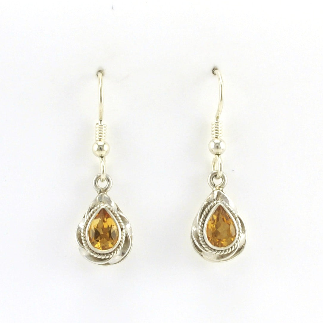 Alt View Sterling Silver Citrine 5x7mm Twist Teardrop Earrings