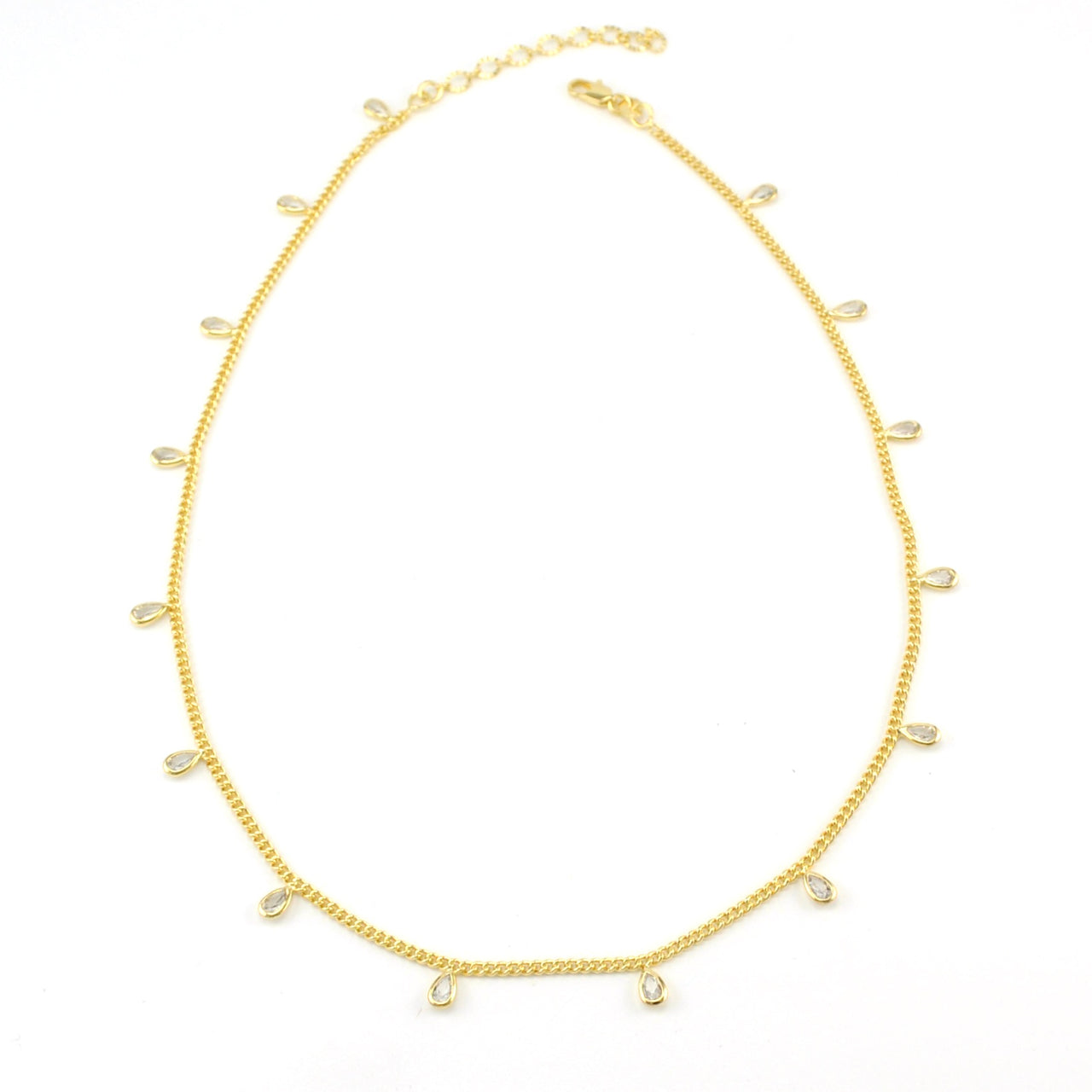 18k Gold Fill Curb Chain with CZ Teardrop Necklace