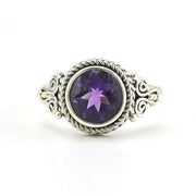Alt View Sterling Silver Amethyst 8mm Round Bali Ring