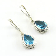 Sterling Silver Blue Topaz 7x10mm Tear Bali Dangle Earrings