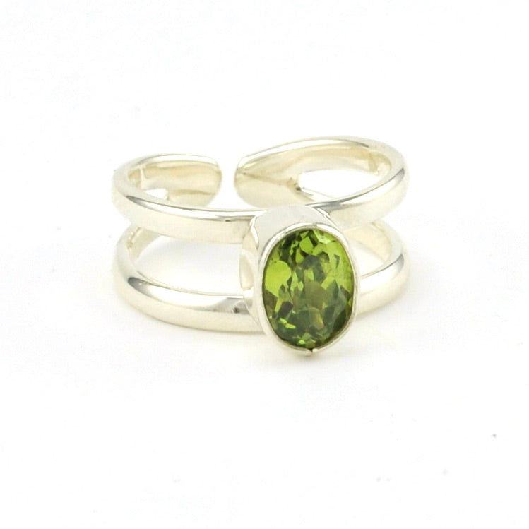 Side View Sterling Silver Created Peridot Oval Ring