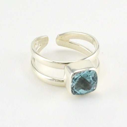 Sterling Silver Blue Topaz Square Adjustable Ring