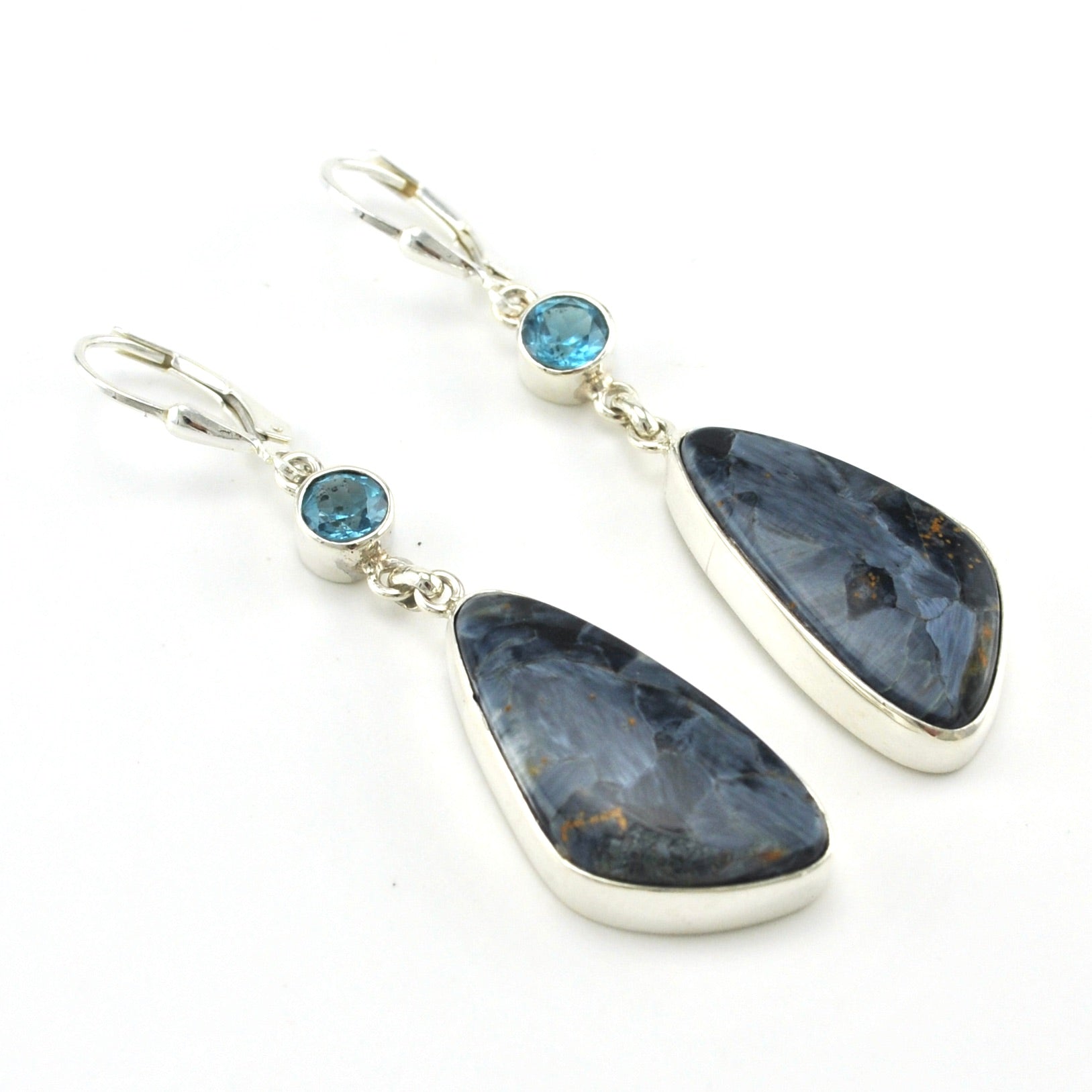 Sterling Silver Pietersite with Topaz Dangle Earrings