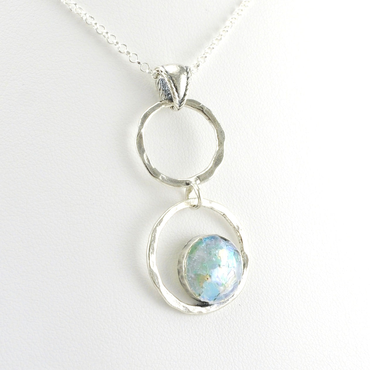 Alt View Sterling Silver Roman Glass Double Circle Necklace