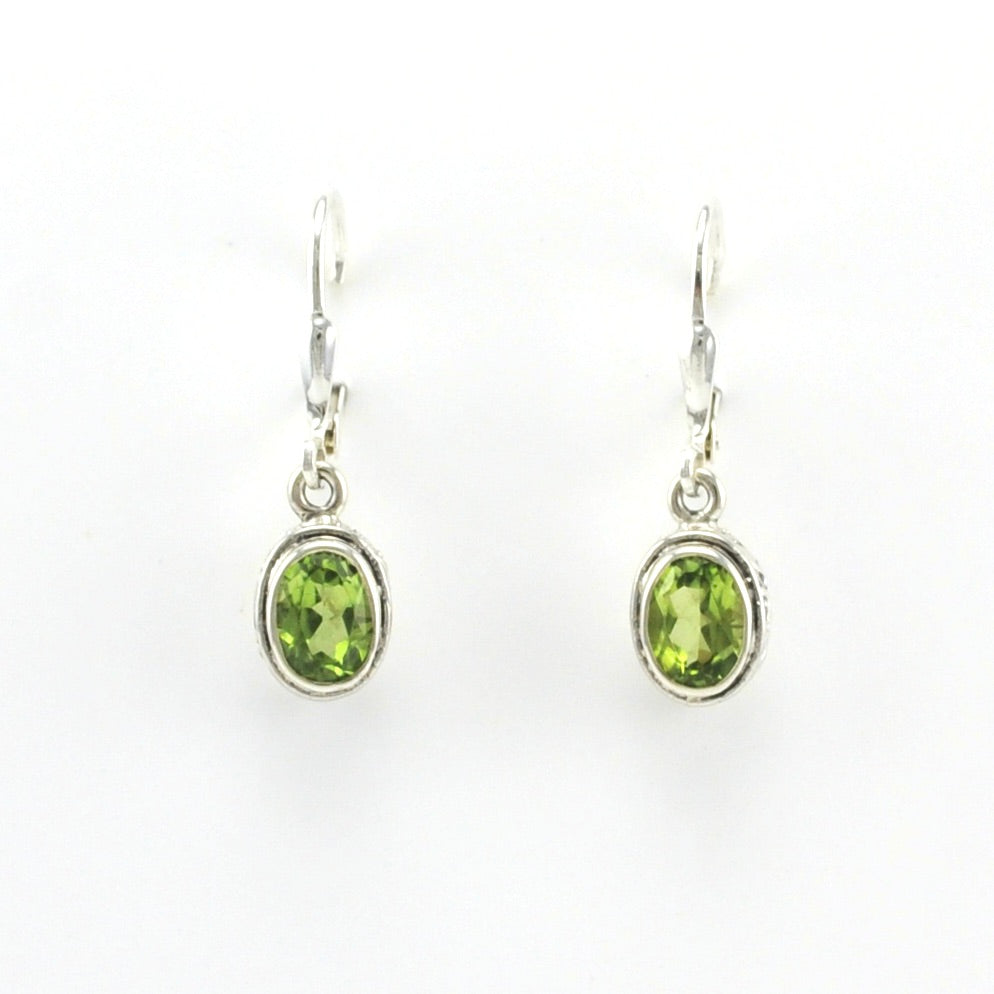 Alt View Sterling Silver Peridot 5x7mm Oval Bali Dangle Earrings