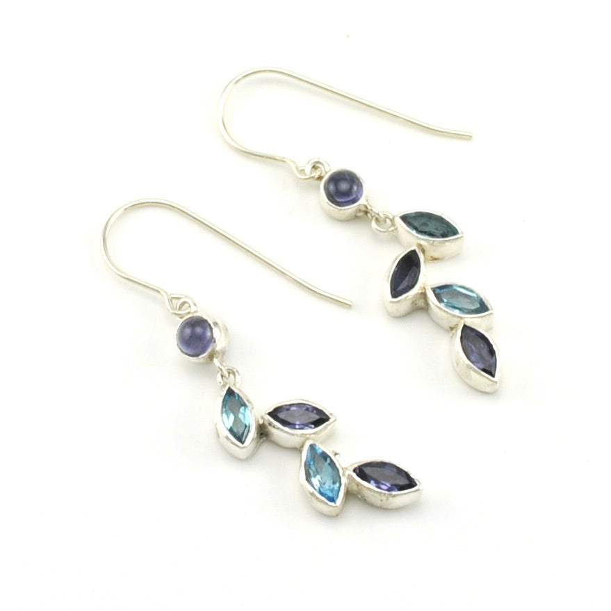 Sterling Silver Iolite Blue Topaz Marquise Earrings