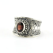 Sterling Silver Garnet Oval Wide Ring