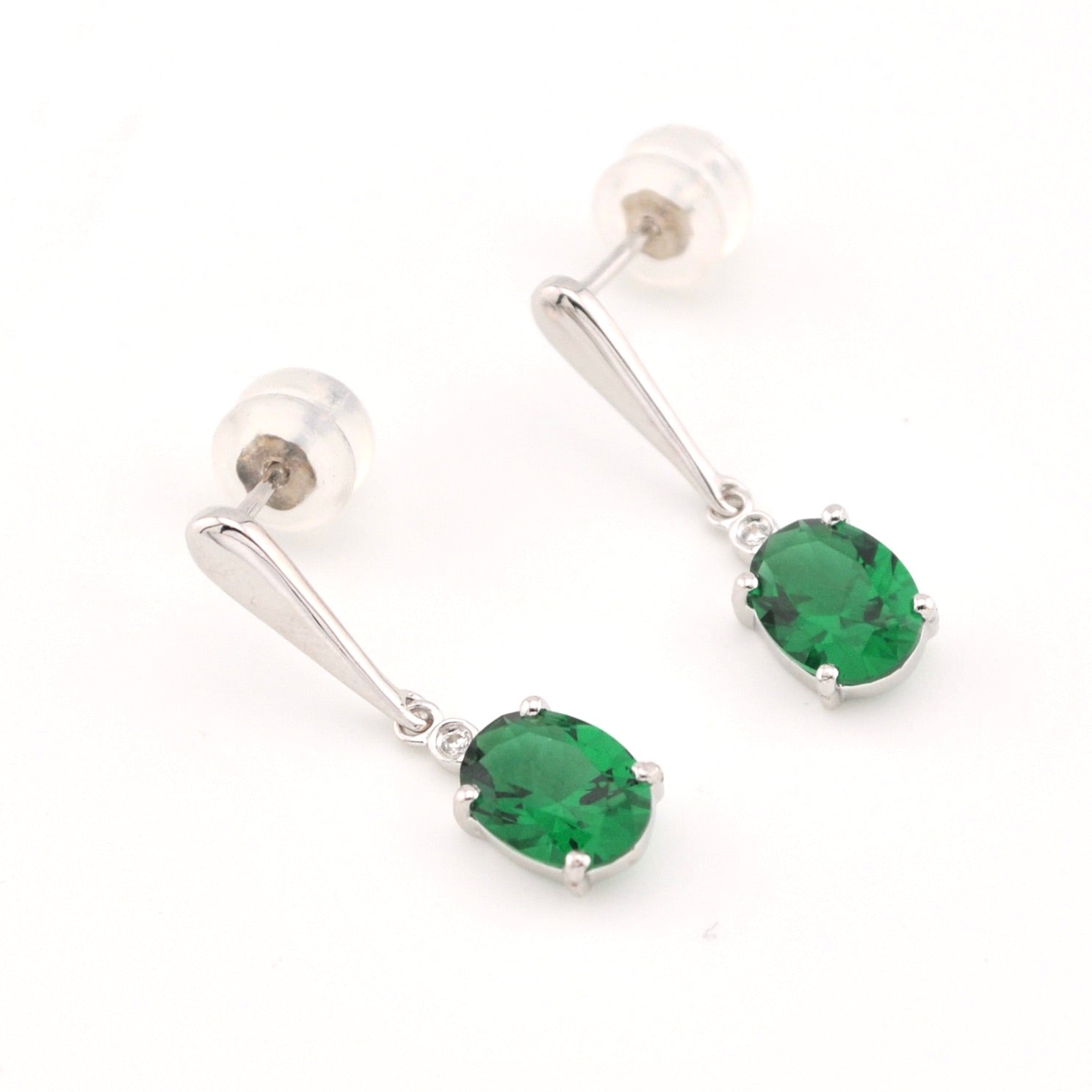 Emerald 2.6ct Oval CZ Dangle Earrings with Backs