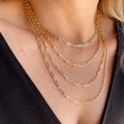 Model View 18k Gold Fill 16 Inch Short Link Paperclip Chain with Extender