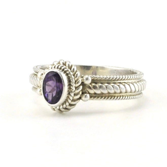 Side View Sterling Silver Amethyst 4x6mm Oval Rope Band
