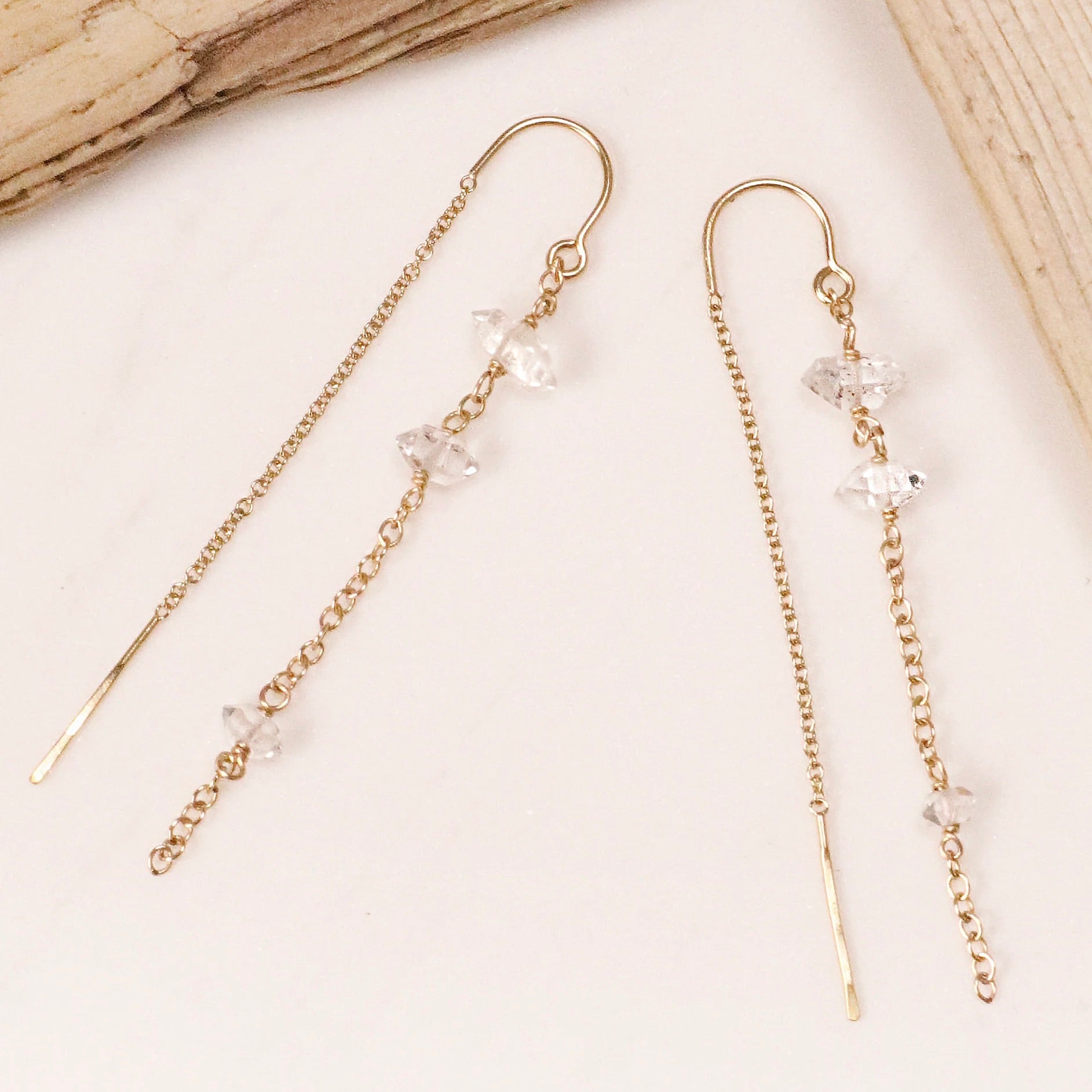 Alt View 14k Gold Fill Herkimer Diamond Threader Earrings