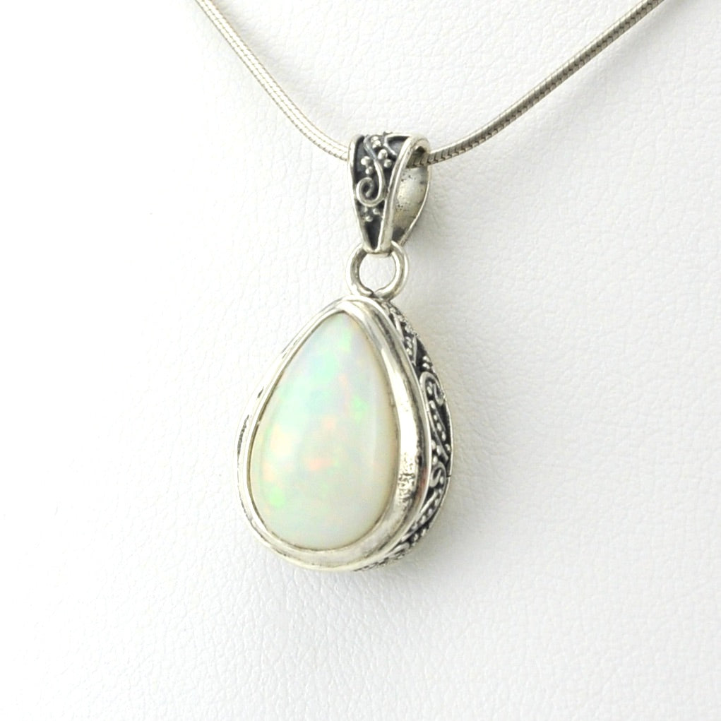 Sterling Silver Ethiopian Opal 10x14mm Tear Bali Pendant