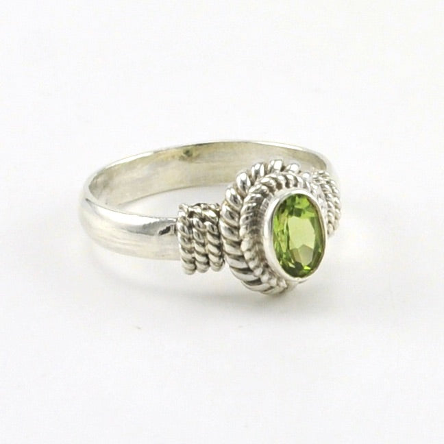 Alt View Sterling Silver Peridot 4x6mm Oval Rope Ring