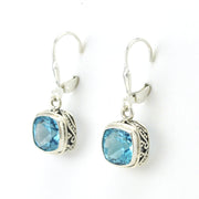 Alt View Sterling Silver Blue Topaz 8mm Square Bali Dangle Earrings