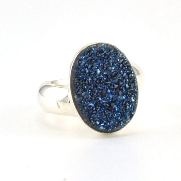 Alt View Sterling Silver Blue Druzy Agate Oval Ring