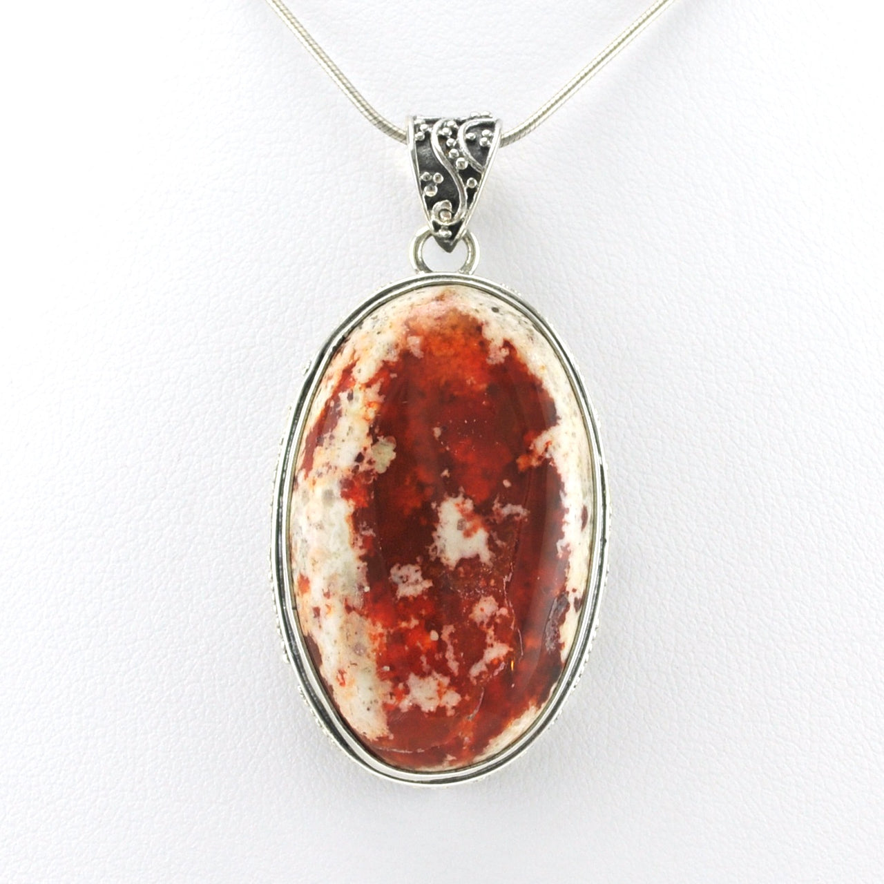 Alt View Sterling Silver Mexican Fire Opal 21x32mm Oval Bali Pendant