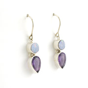 Side View Sterling Silver Australian Opal Amethyst Tear Earrings