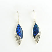Alt View Sterling Silver Blue Abalone Marquise Bali Earrings