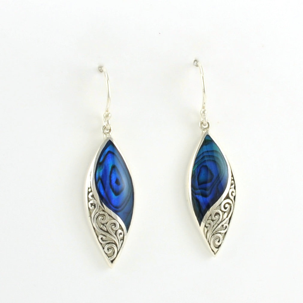 Alt View Sterling Silver Blue Abalone Marquise Bali Earrings