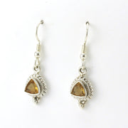 Side View Sterling Silver Citrine 7mm Trillion Dangle Earrings