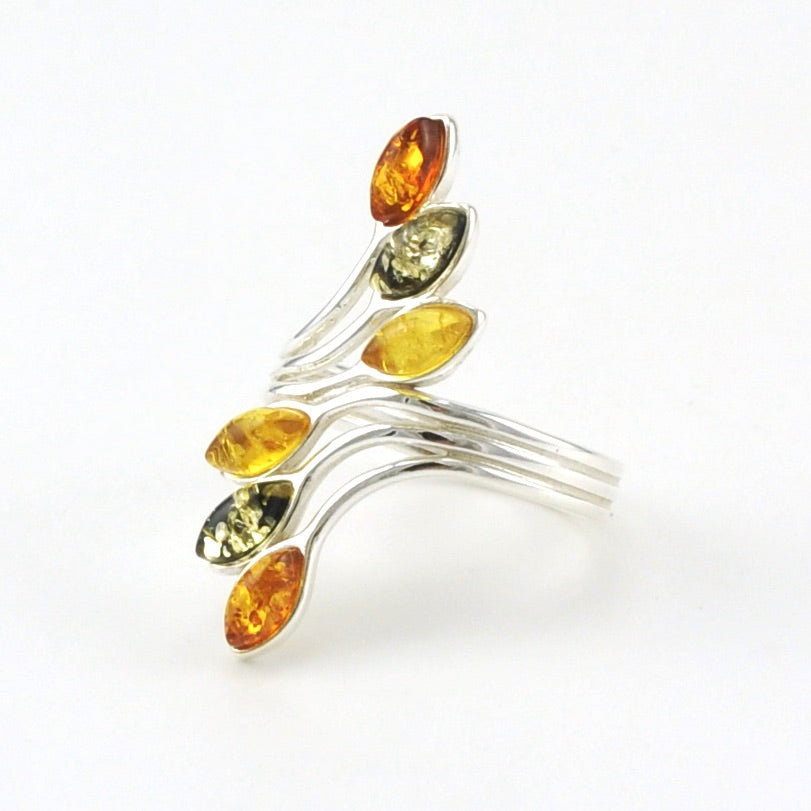 Sterling Silver Multi Amber Marquise Ring