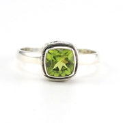 Alt View Sterling Silver Peridot 6mm Square Bali Ring