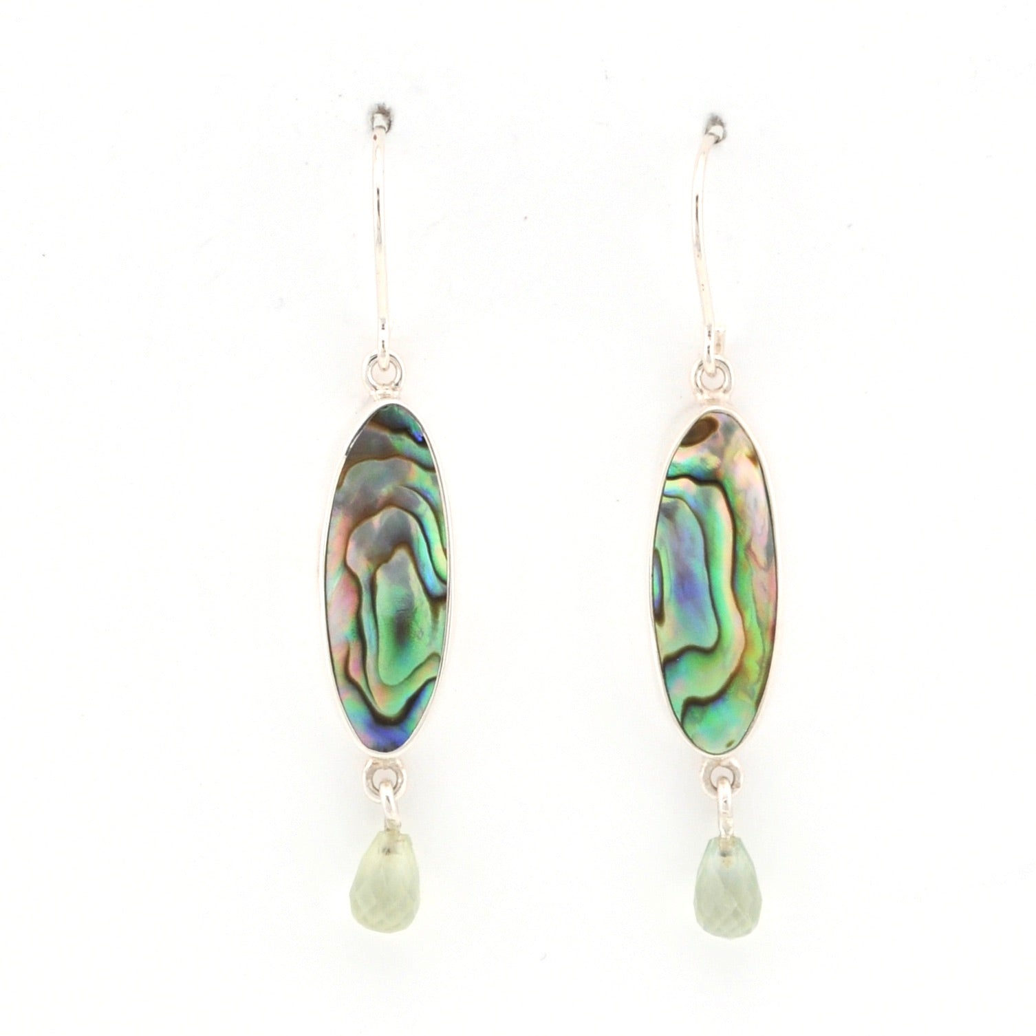 Front View Abalone Shell Prehnite Earrings