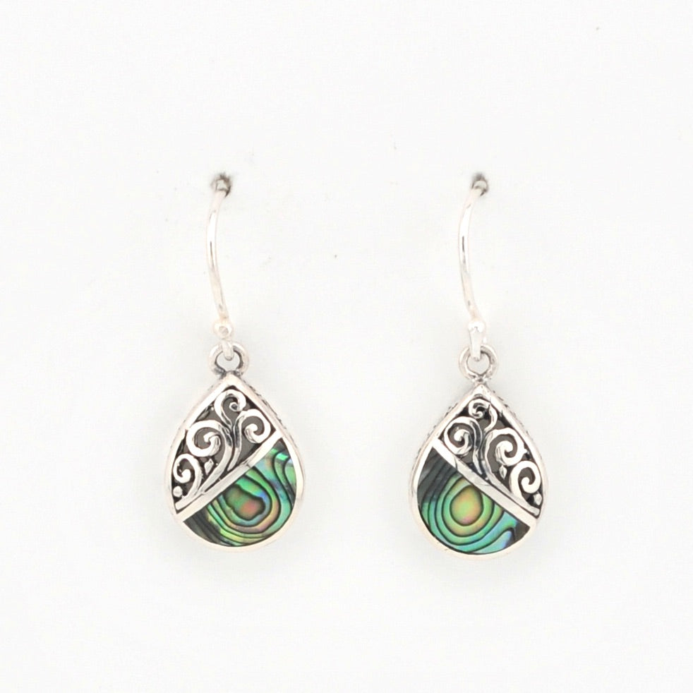 Front View Abalone Tear Bali Earrings