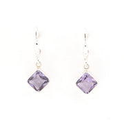 Front View Amethyst 7mm Offset Square Dangle Earrings Lilac