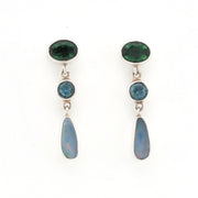 Front View Australian Opal Green Quartz Post Dangle Earrings