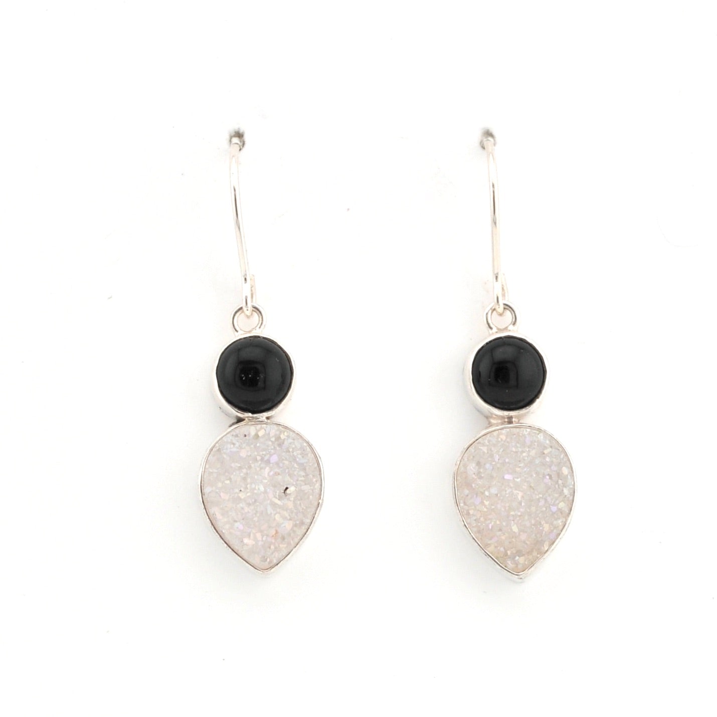 Front View Black Onyx Druzy Agate Earrings