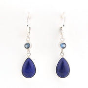 Front View Blue Topaz Lapis Dangle Earrings