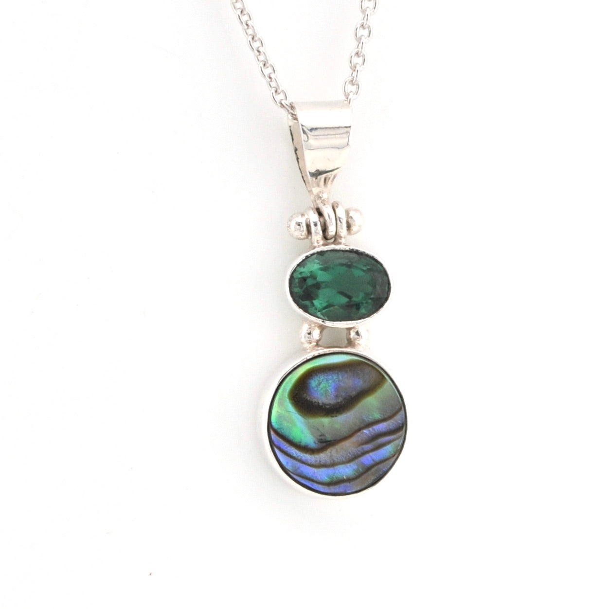 Front View Green Quartz Abalone Necklace