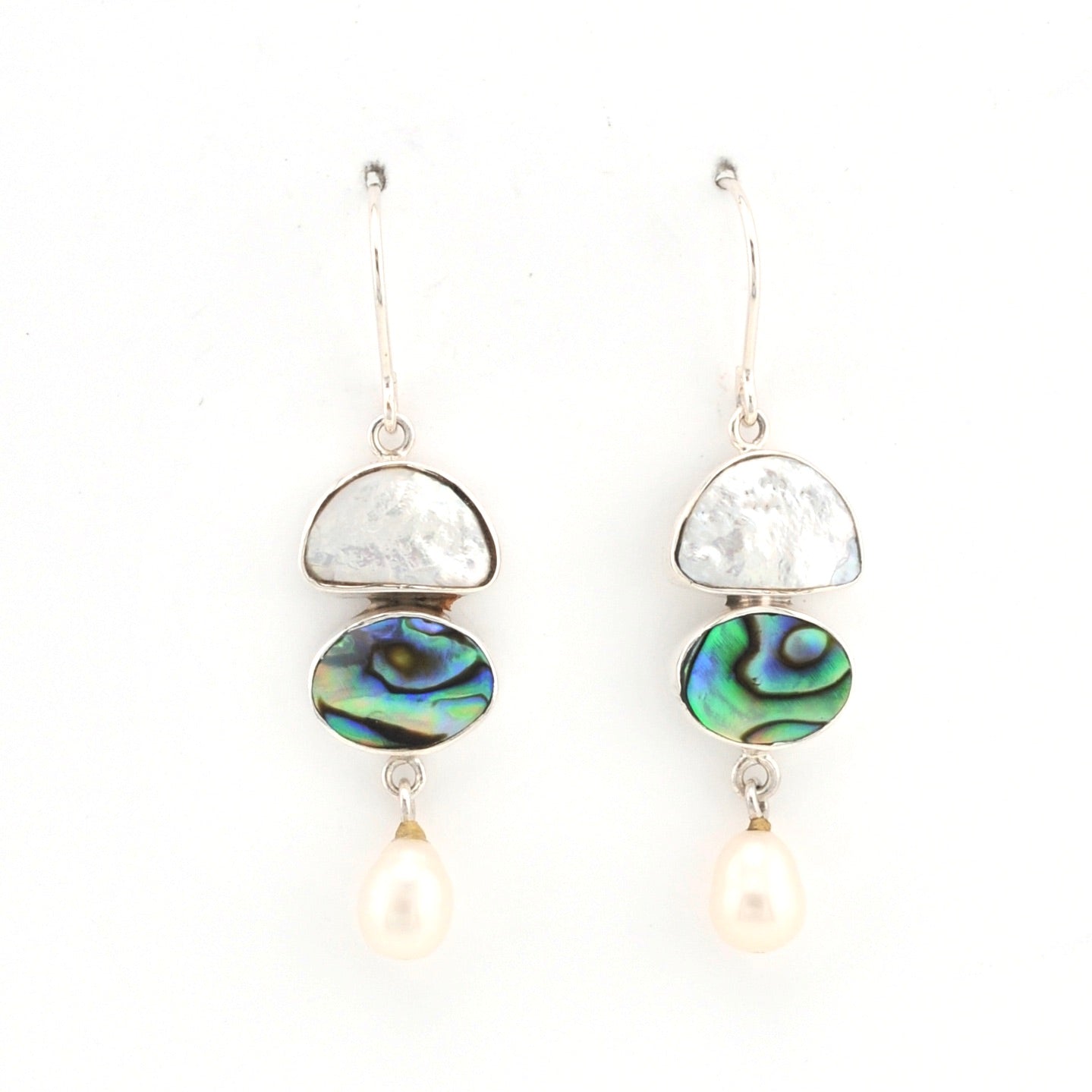 Front View Keshi Pearl Abalone Drop Earrings