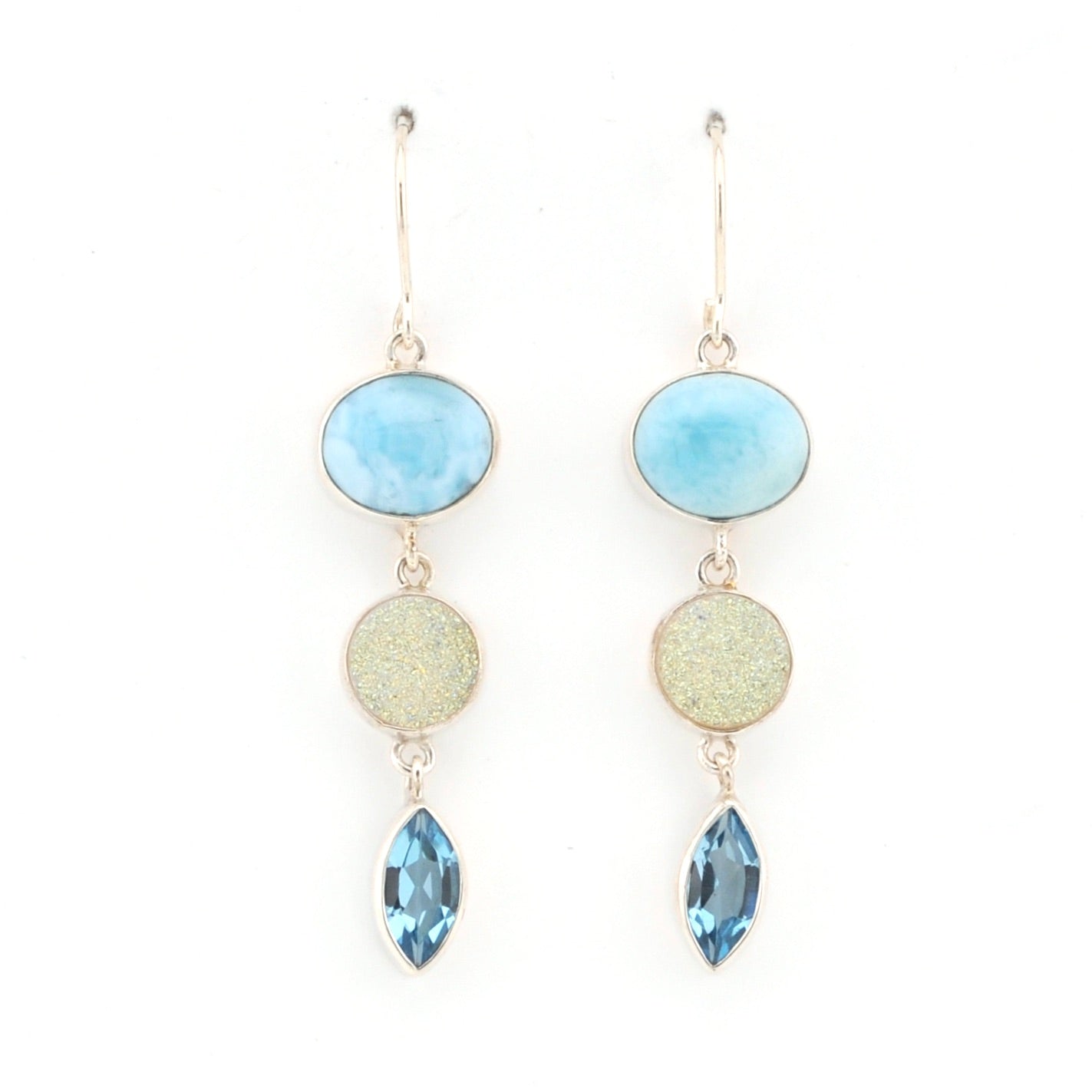 Front View Larimar Druzy Topaz Earrings
