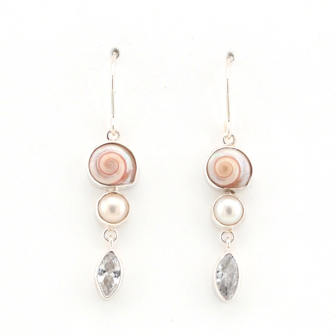 Front View Malabar Shell Pearl CZ Earrings