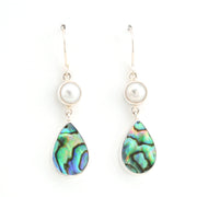 Front View Pearl Abalone Tear Dangle Earrings