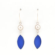 Front View Pearl Cobalt Sea Glass Marquise Earrings