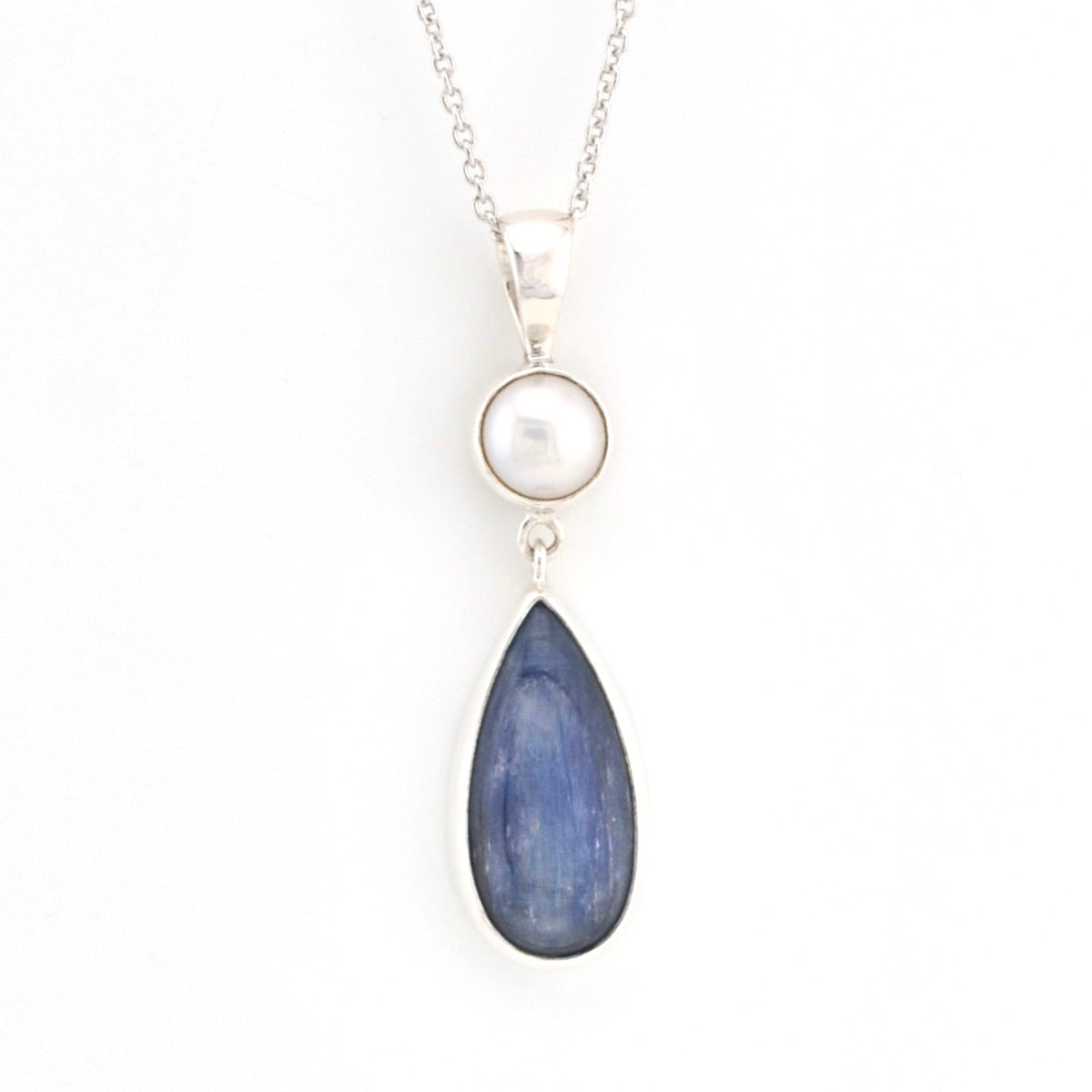 Front View Pearl Kyanite Necklace