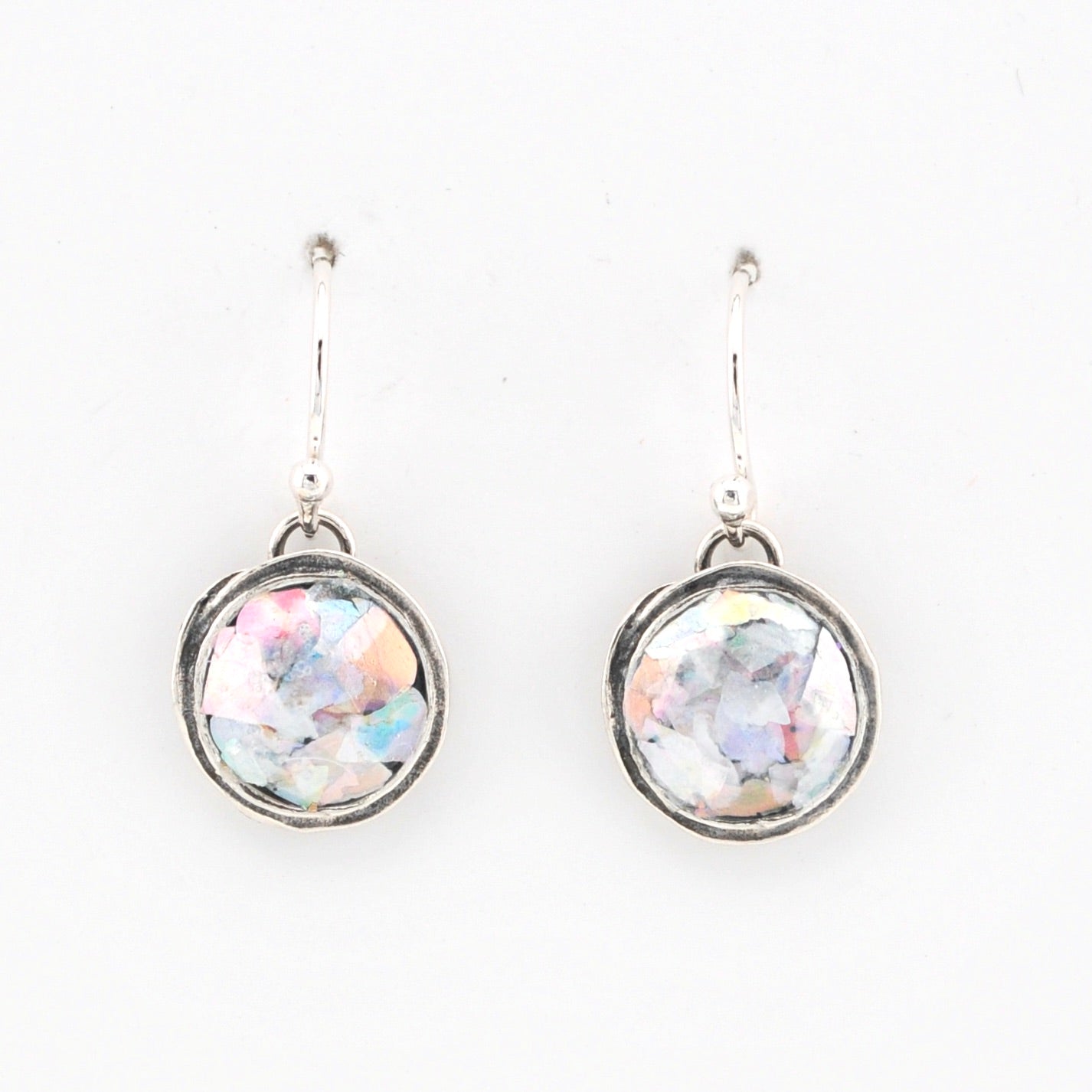 Front View Roman Glass Circle Dangle Earrings 1785