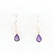 Front View Silver Amethyst 5x7mm Tear Dangle Earrings