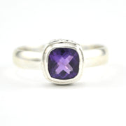 Front View Silver Amethyst 6mm Square Bali Ring