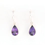 Front View Silver Amethyst 8x12mm Tear Dangle Earrings 15506