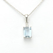 Front View Silver Aquamarine .8ct Rectangle Diamond .02ct Necklace