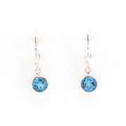 Front View Silver Blue Topaz 6mm Round Dangle Earrings