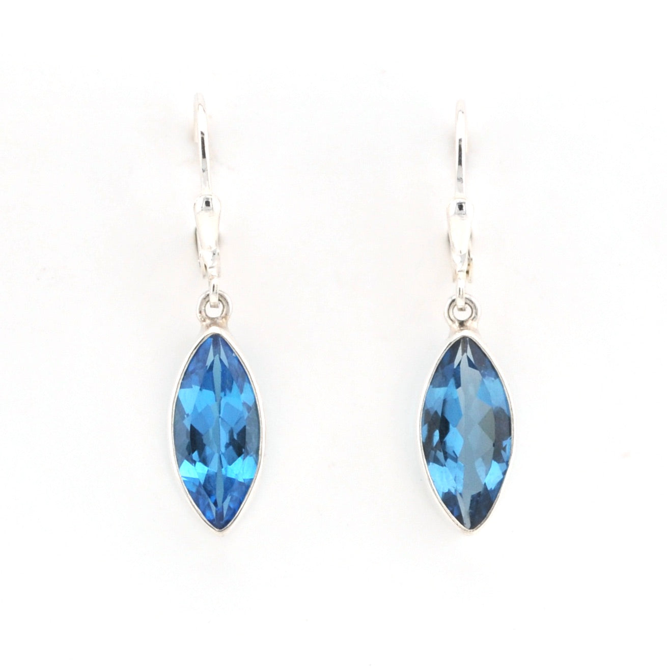 Front View Silver Blue Topaz 7x15mm Marquise Dangle Earrings
