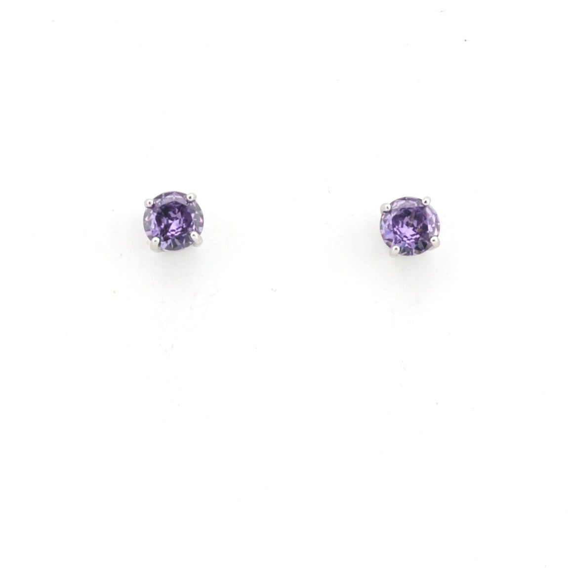 Pair of purple gemstone stud earrings on a white background